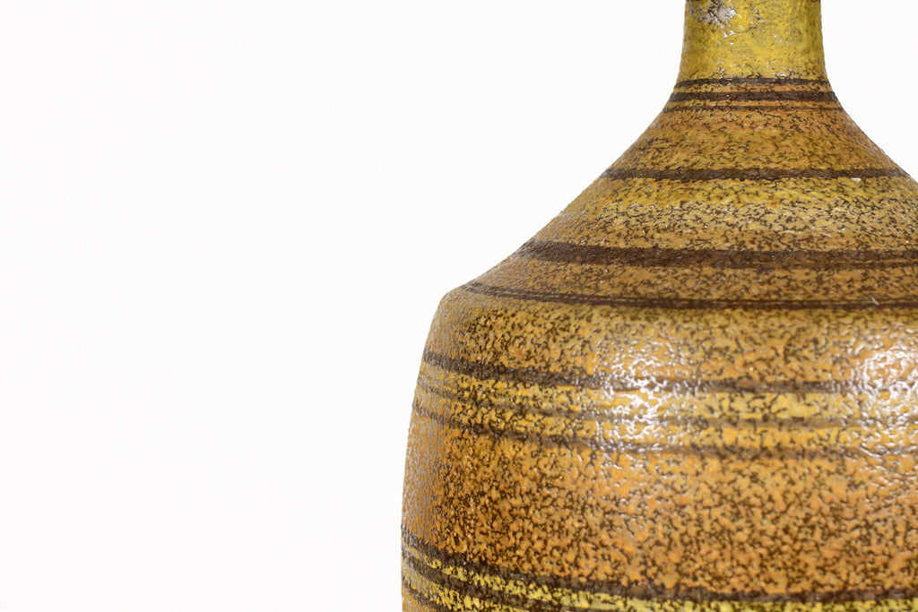 #999 — Mid Century Vintage Table Lamp — Earth Tone Striped Glaze — Bulbous Ceramic body