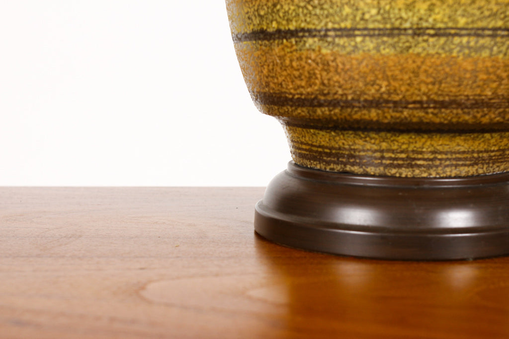 #999 — Mid Century Vintage Table Lamp — Earth Tone Striped Glaze — Bulbous Ceramic body