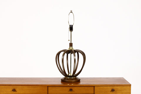 #761 — Vintage Mid Century Modeline Tall Table lamp - Bulbous Sculpted Walnut frame with Brass trim