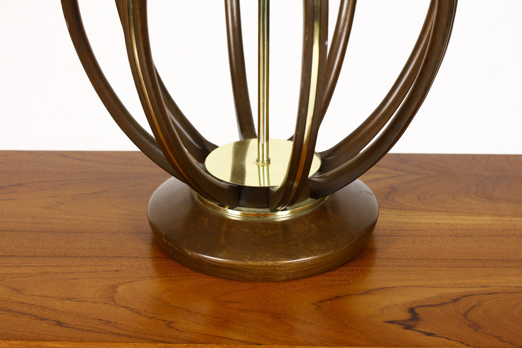 #761 — Vintage Mid Century Modeline Tall Table lamp - Bulbous Sculpted Walnut frame with Brass trim