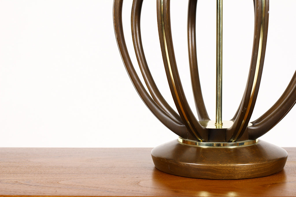#761 — Vintage Mid Century Modeline Tall Table lamp - Bulbous Sculpted Walnut frame with Brass trim