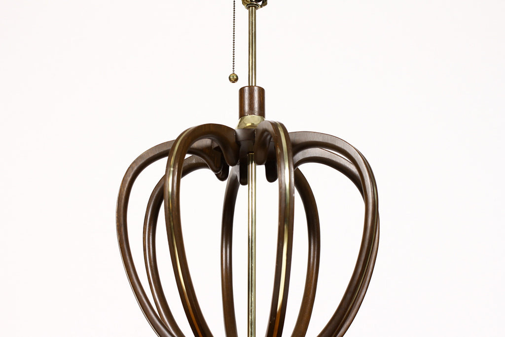 #761 — Vintage Mid Century Modeline Tall Table lamp - Bulbous Sculpted Walnut frame with Brass trim