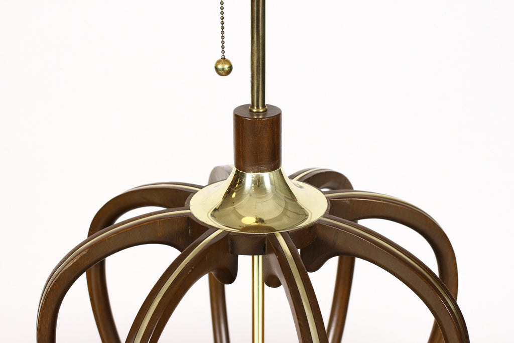#761 — Vintage Mid Century Modeline Tall Table lamp - Bulbous Sculpted Walnut frame with Brass trim