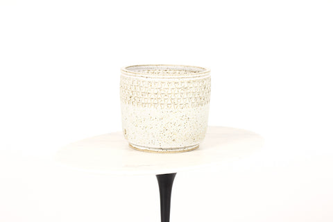#1414 —Ceramic Stoneware Planter —Small Delta pattern —White Glaze — P53