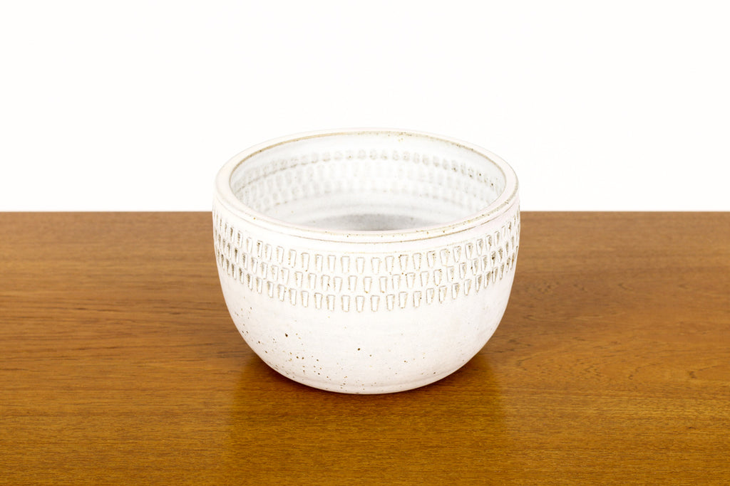 #1497 —Ceramic Stoneware Planter —Small Facet pattern —White Glaze — P65