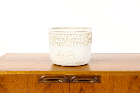#1567 —Ceramic Stoneware Modernist Planter — Large Facet pattern — Matte White Glaze — P84