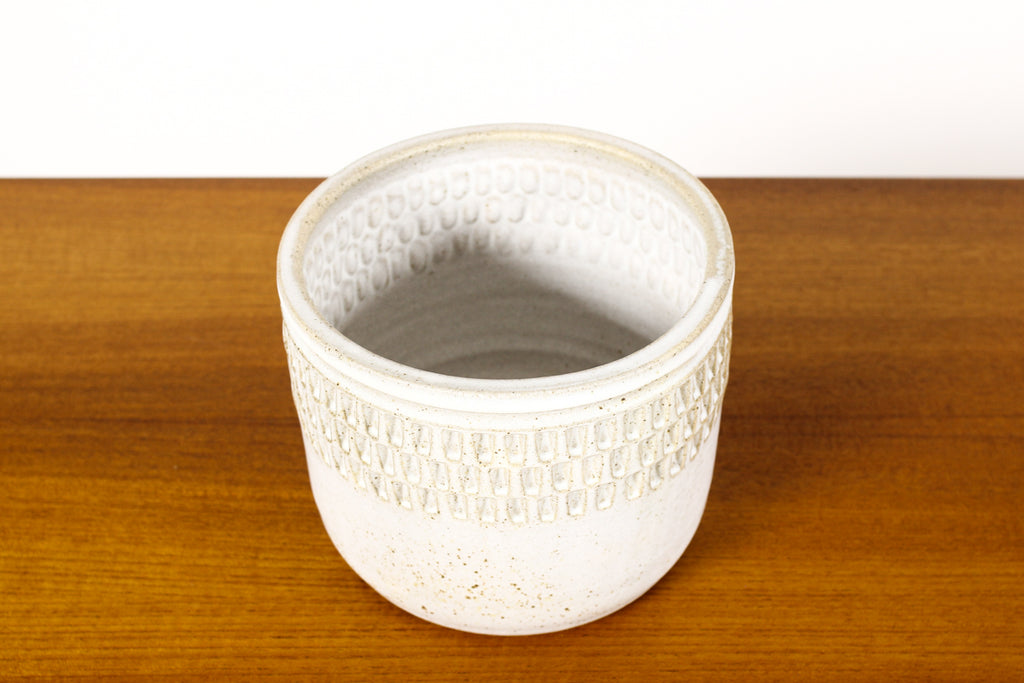 #1567 —Ceramic Stoneware Modernist Planter — Large Facet pattern — Matte White Glaze — P84