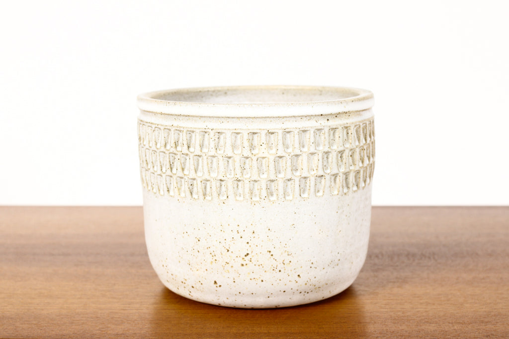 #1567 —Ceramic Stoneware Modernist Planter — Large Facet pattern — Matte White Glaze — P84