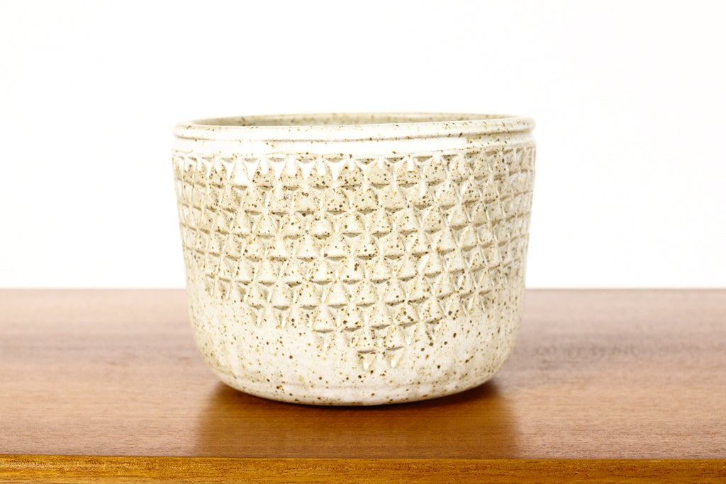 #1575 —Ceramic Stoneware Modernist Planter — Small Delta pattern — White Glaze — P92