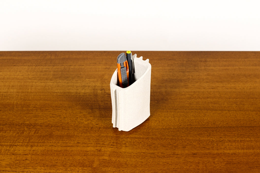 #1692 — Modernist Extruded Ceramic Tool / Pencil Holder — Wedge Profile — White Stoneware