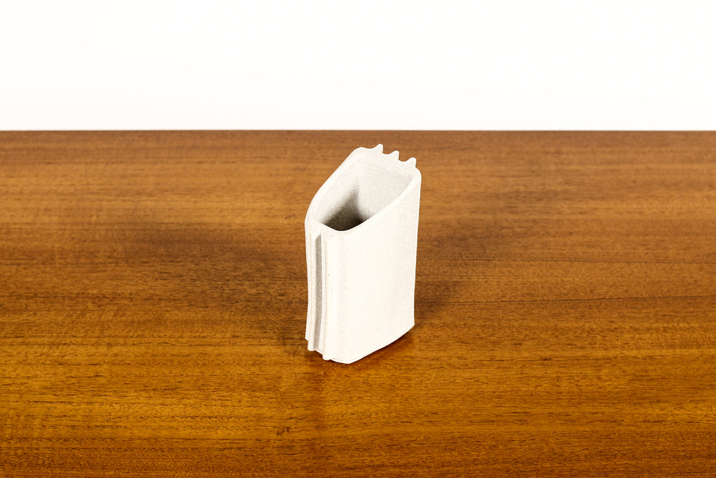 #1692 — Modernist Extruded Ceramic Tool / Pencil Holder — Wedge Profile — White Stoneware