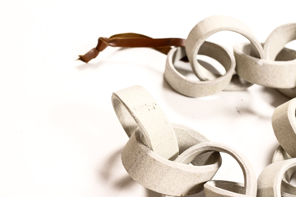 #1694 — Modernist Extruded Ceramic Wall Chain — White Stoneware — 13 Links