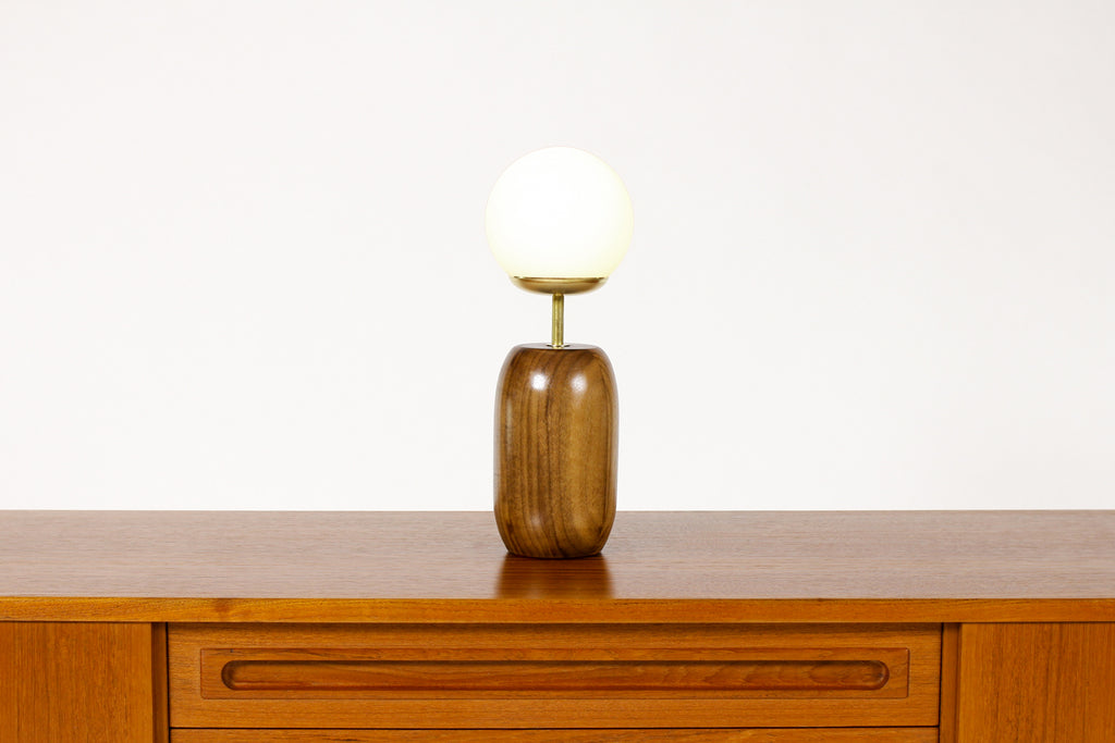 #1796 - Studio Craft Walnut Table Lamp — Lathe Turned with Glass Globe + Brass — TL8