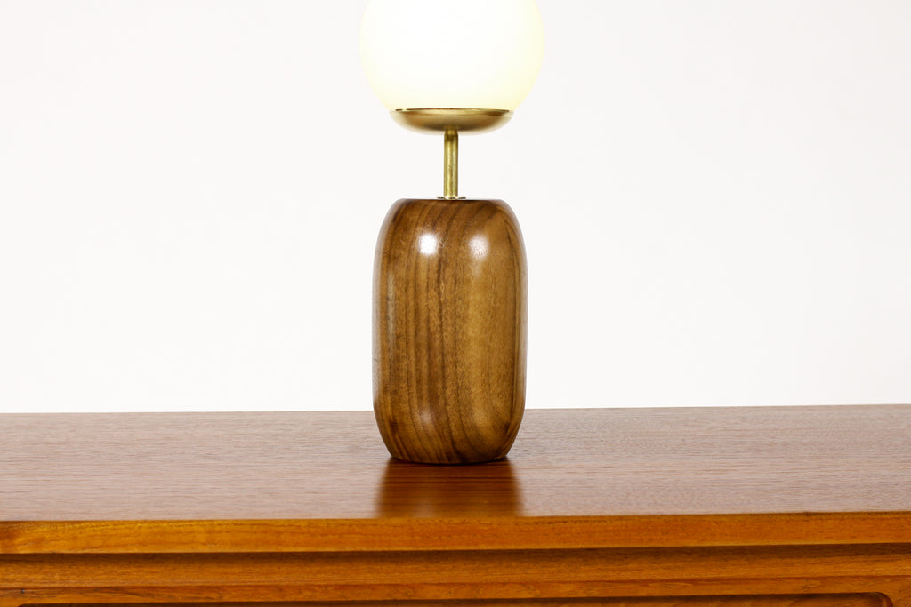 #1796 - Studio Craft Walnut Table Lamp — Lathe Turned with Glass Globe + Brass — TL8