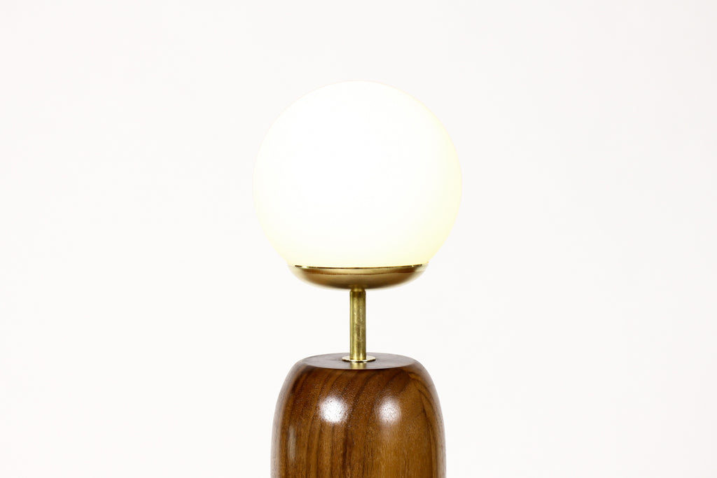 #1796 - Studio Craft Walnut Table Lamp — Lathe Turned with Glass Globe + Brass — TL8