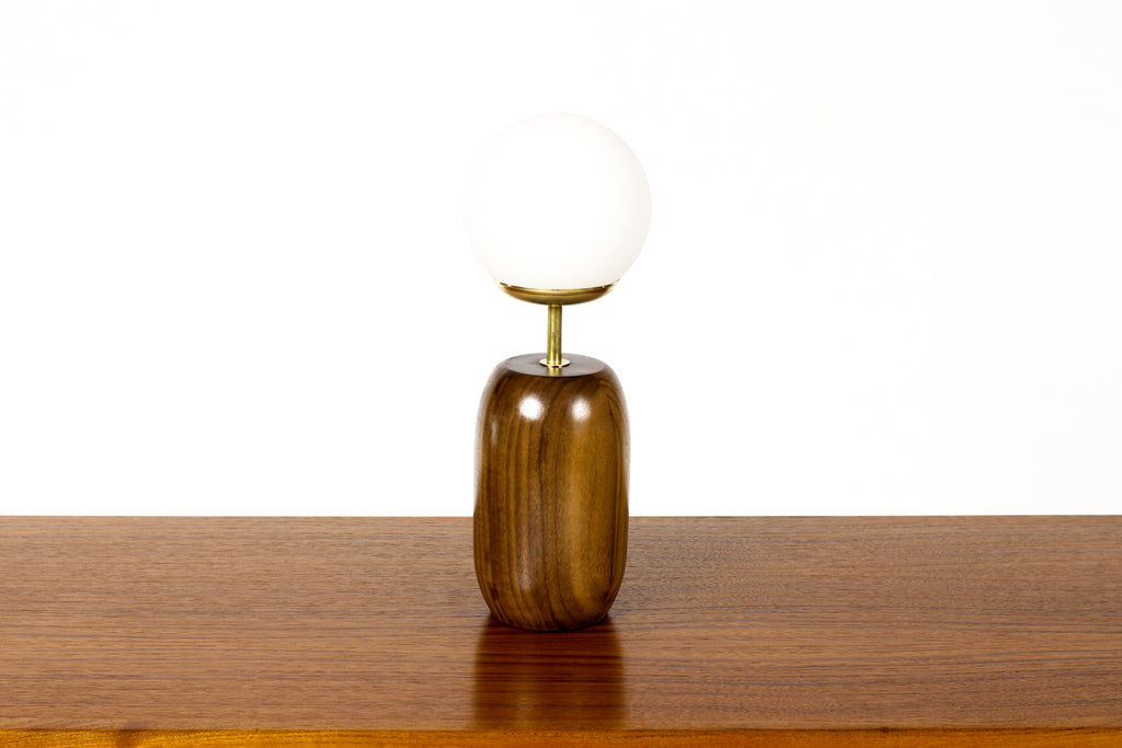#1796 - Studio Craft Walnut Table Lamp — Lathe Turned with Glass Globe + Brass — TL8