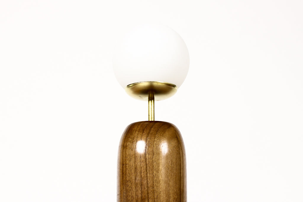 #1796 - Studio Craft Walnut Table Lamp — Lathe Turned with Glass Globe + Brass — TL8