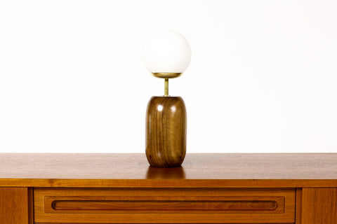#1796 - Studio Craft Walnut Table Lamp — Lathe Turned with Glass Globe + Brass — TL8