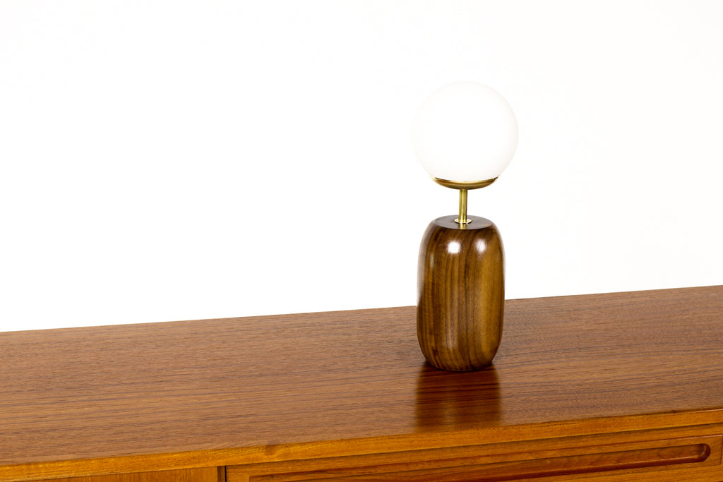 #1796 - Studio Craft Walnut Table Lamp — Lathe Turned with Glass Globe + Brass — TL8