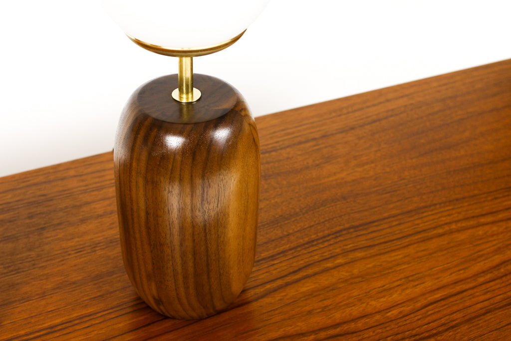 #1796 - Studio Craft Walnut Table Lamp — Lathe Turned with Glass Globe + Brass — TL8