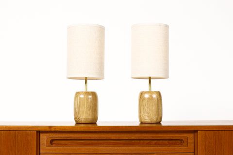 #1794 - Studio Craft White Oak Table Lamps — Lathe Turned with Brass Detailing — Pair — TL6