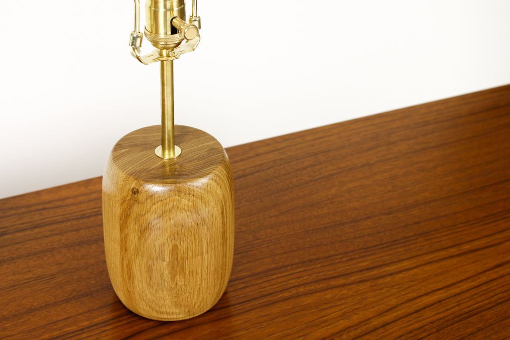 #1794 - Studio Craft White Oak Table Lamps — Lathe Turned with Brass Detailing — Pair — TL6