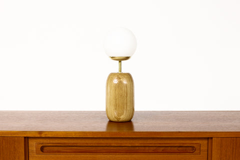 #1795 - Studio Craft White Oak Table Lamp — Lathe Turned with Glass Globe + Brass — TL7