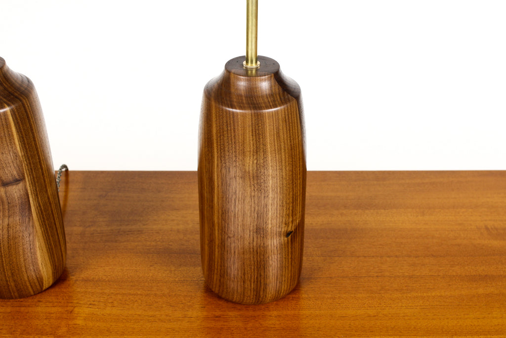 #1707 - Studio Craft Walnut Table Lamps — Lathe Turned with Brass Detailing — Pair — TL2