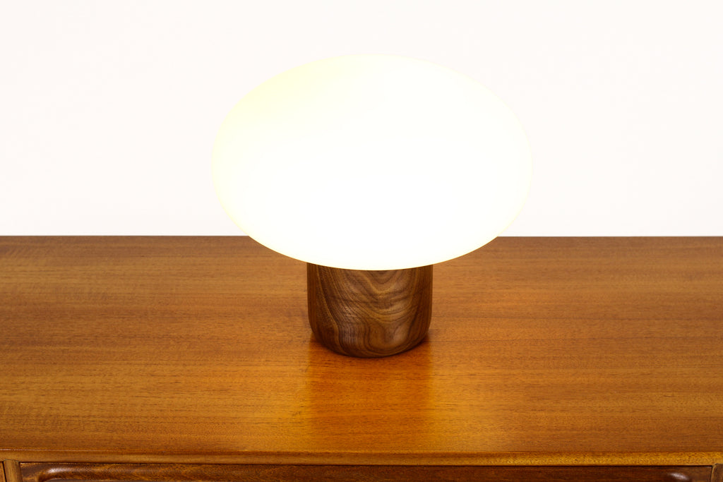 #1709 - Studio Craft Walnut Mushroom Table Lamp — Lathe Turned with Glass Globe — TL4