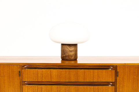#1709 - Studio Craft Walnut Mushroom Table Lamp — Lathe Turned with Glass Globe — TL4