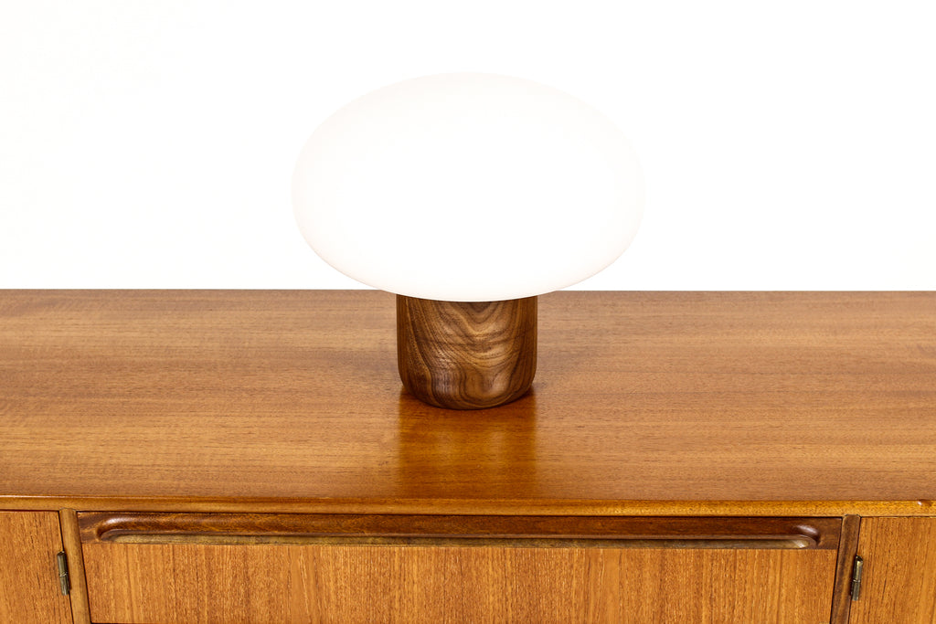 #1709 - Studio Craft Walnut Mushroom Table Lamp — Lathe Turned with Glass Globe — TL4