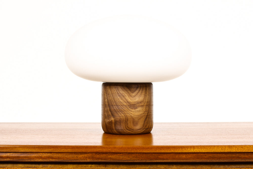 #1709 - Studio Craft Walnut Mushroom Table Lamp — Lathe Turned with Glass Globe — TL4