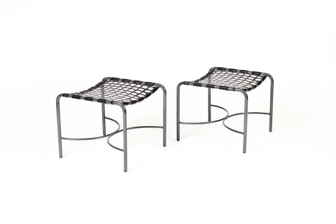#1896 — Vintage Mid Century Brown Jordan Patio Kantan Ottomans / Footstools — Tadao Inouye — Pair