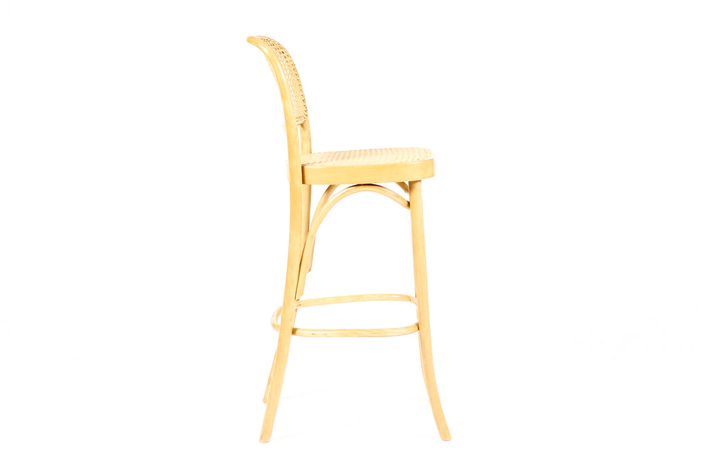 #2074 — Mid Century Vintage Thonet Prague #811 Bar stools — Bentwood + Cane — Pair