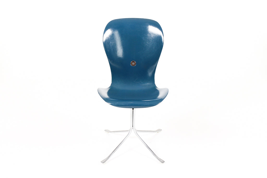 #2087 — Mid Century Vintage Space Age Ion Chair — Gideon Kramer — Blue Fiberglass