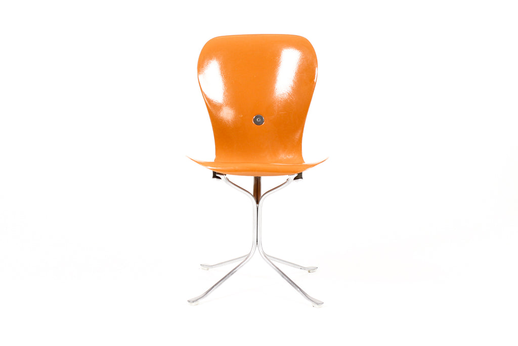 #2086 — Mid Century Vintage Space Age Ion Chair — Gideon Kramer — Orange Fiberglass