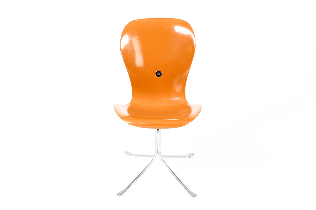 #2086 — Mid Century Vintage Space Age Ion Chair — Gideon Kramer — Orange Fiberglass