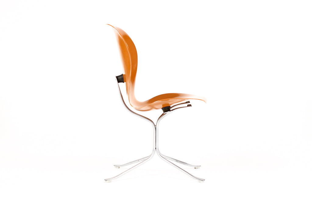 #2086 — Mid Century Vintage Space Age Ion Chair — Gideon Kramer — Orange Fiberglass