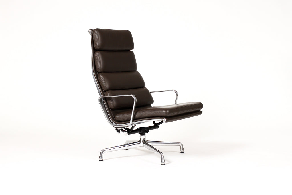 #2005 — Vintage Mid Century Herman Miller High Back Soft Pad Lounge Chair — Charles Eames — Brown Leather