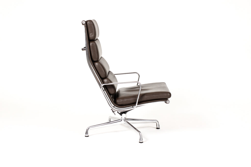 #2005 — Vintage Mid Century Herman Miller High Back Soft Pad Lounge Chair — Charles Eames — Brown Leather