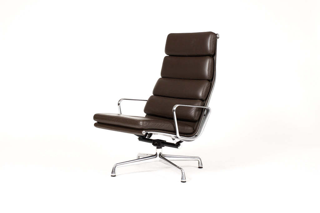 #2005 — Vintage Mid Century Herman Miller High Back Soft Pad Lounge Chair — Charles Eames — Brown Leather