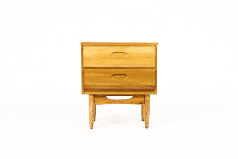 #2068 — Mid Century Vintage Oak Nightstand / End Table — Two drawers
