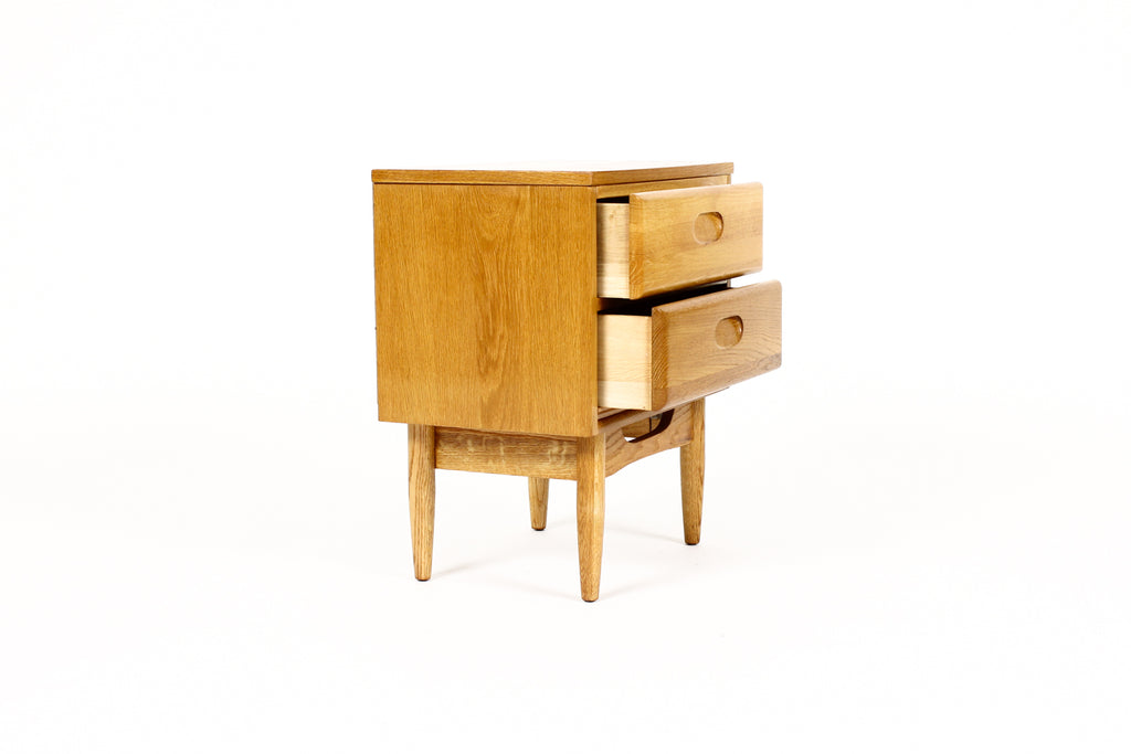 #2068 — Mid Century Vintage Oak Nightstand / End Table — Two drawers