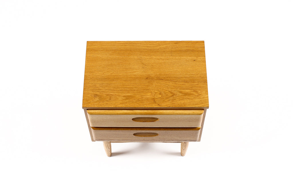 #2068 — Mid Century Vintage Oak Nightstand / End Table — Two drawers