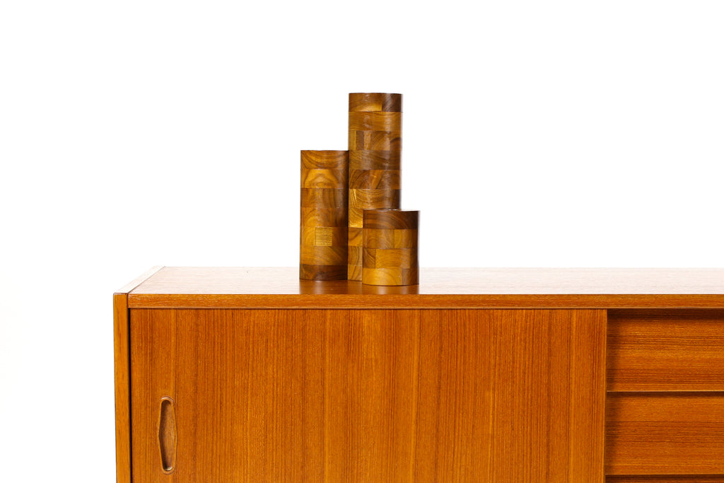 #1649 — Vintage Modernist 1970’s Studio Craft Walnut Tiered Candle Holder / Candelabra